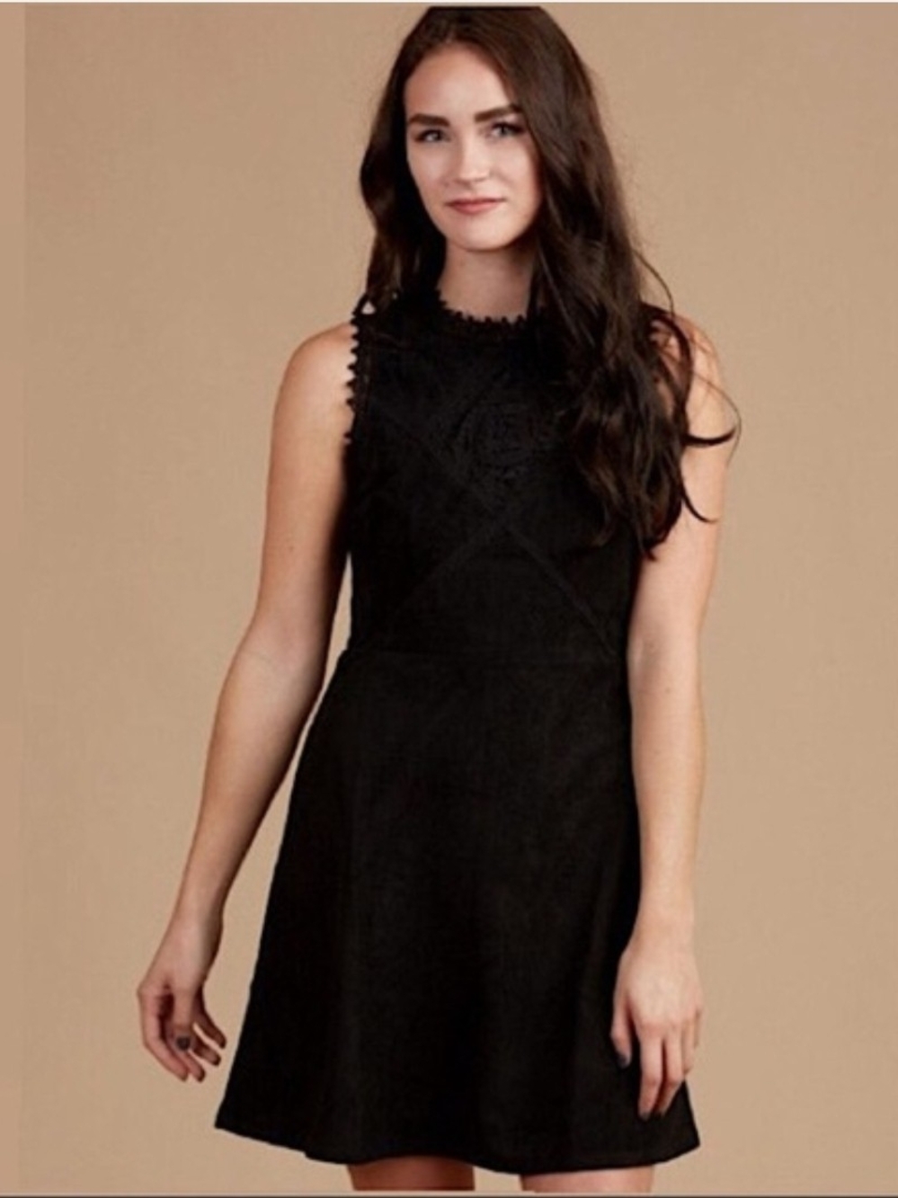 Altar'd State Black Sleeveless Lace-Accent A-Line Dress Sz Medium Crochet